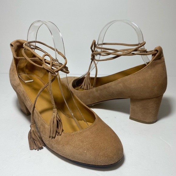 Sézane Women Valentina Babies Tan Suede Ankle Tie Low Heels Size